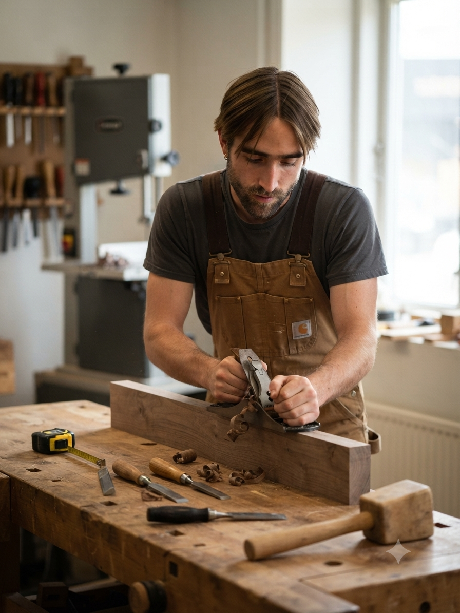 Luke aan het werk in zijn werkplaats